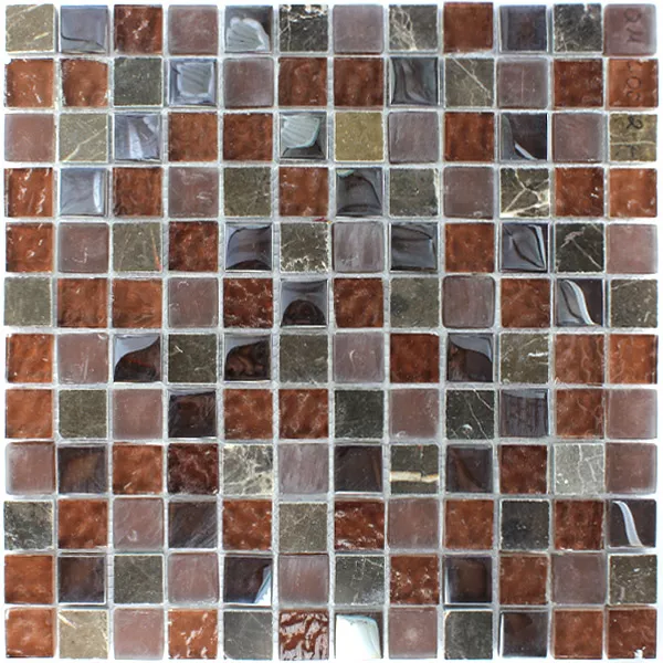 Mosaik Fliser Glas Marmor 23x23x8mm Brun Mix Metal