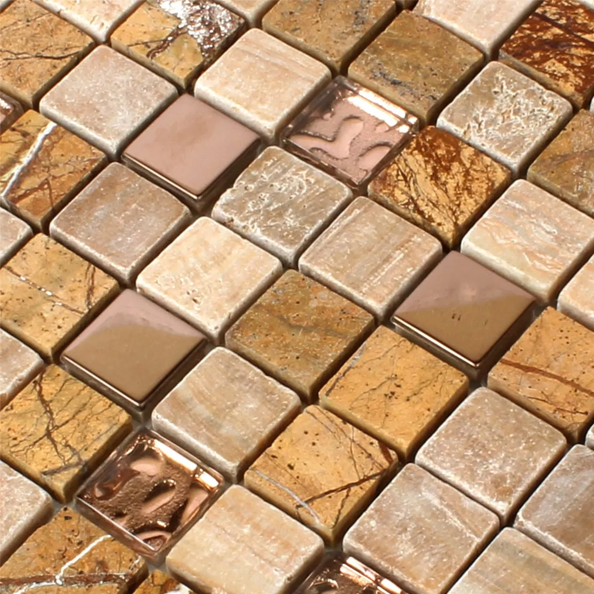 Mosaik Fliser Glas Natursten Rustfrit Stål Brun Mix
