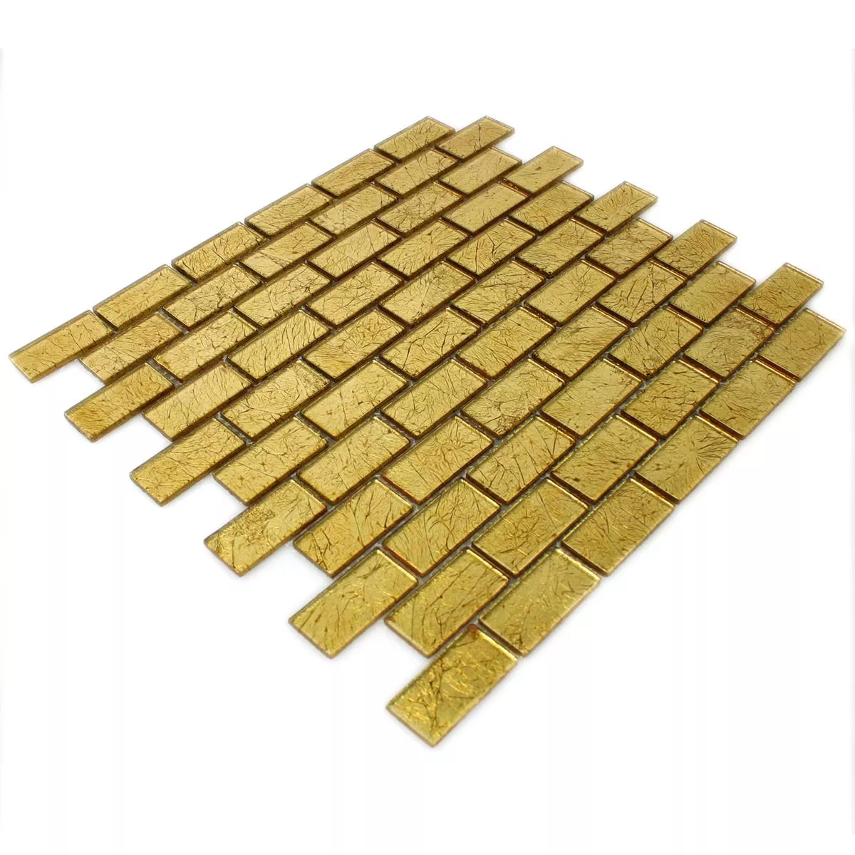 Prøve Mosaik Fliser Glas Brick Krystal Guld Struktur