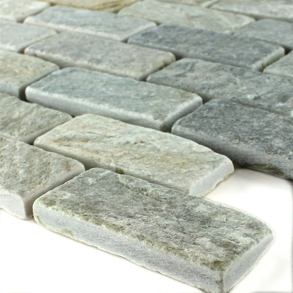 Mosaik Fliser Kvartsit Beige Skifer Gra 26x66mm Mosaik Fliser Kvartsit Beige Skifer Gra 26x66mm