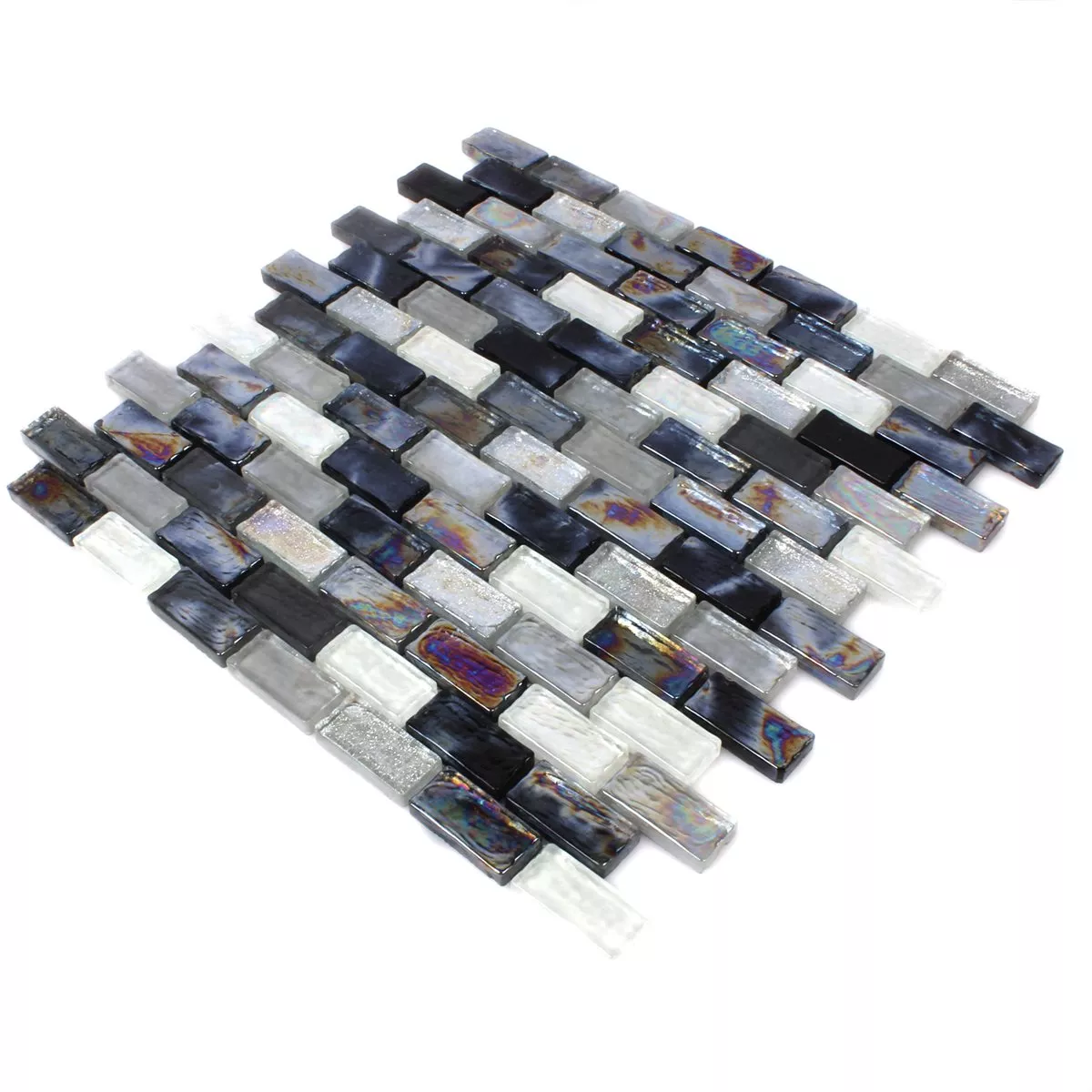 Glasmosaik Effekt Mosaik Petrol Black Mix 20x42x8mm
