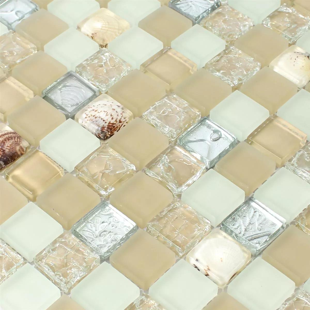 Mosaik Fliser Glas Shell Beige Skifer Mix