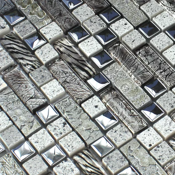 Prøve Mosaik Fliser Glas Metal Kvarts Komposit Sølv