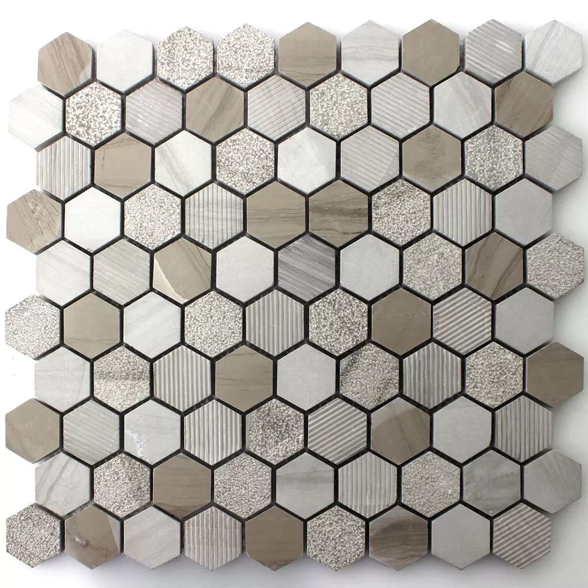 Prøve Natursten Hexagon Mosaik Fliser Mocca Brun