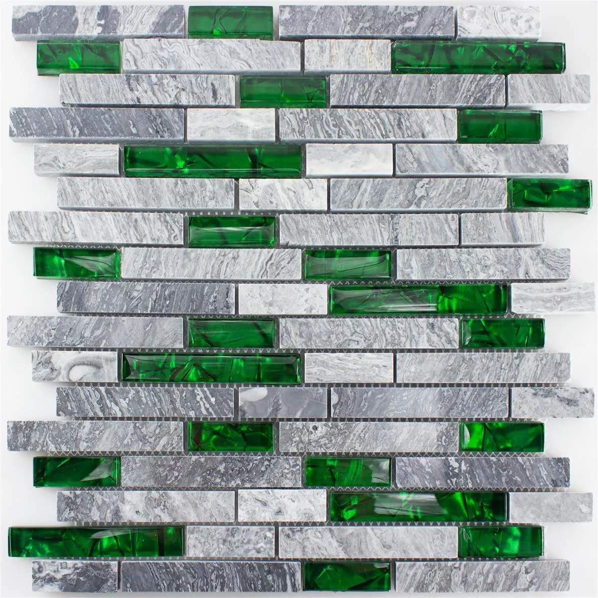 Glas Natursten Mosaik Fliser Sinop Gra Grøn Brick