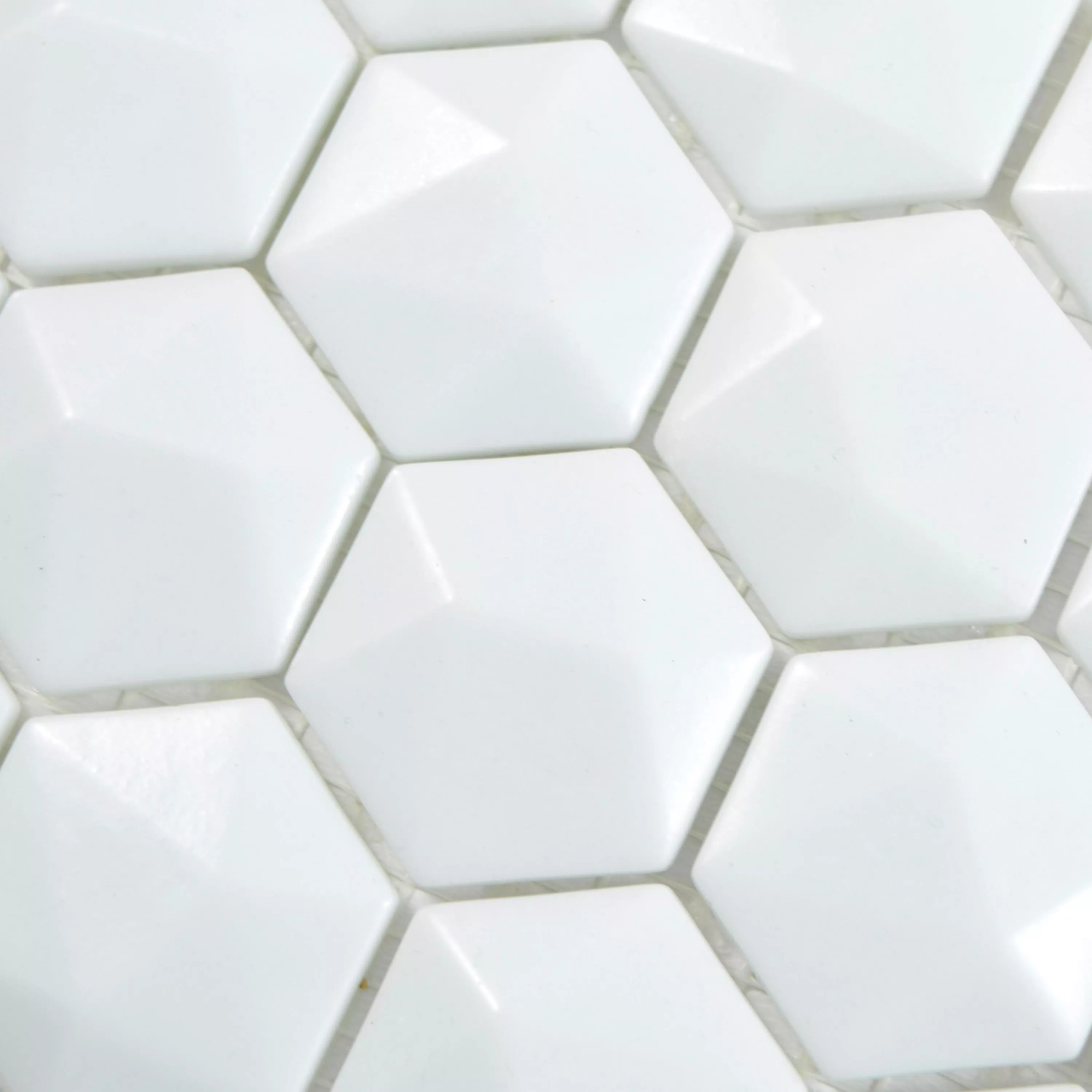 Prøve Glasmosaik Fliser Benevento Hexagon 3D Hvid
