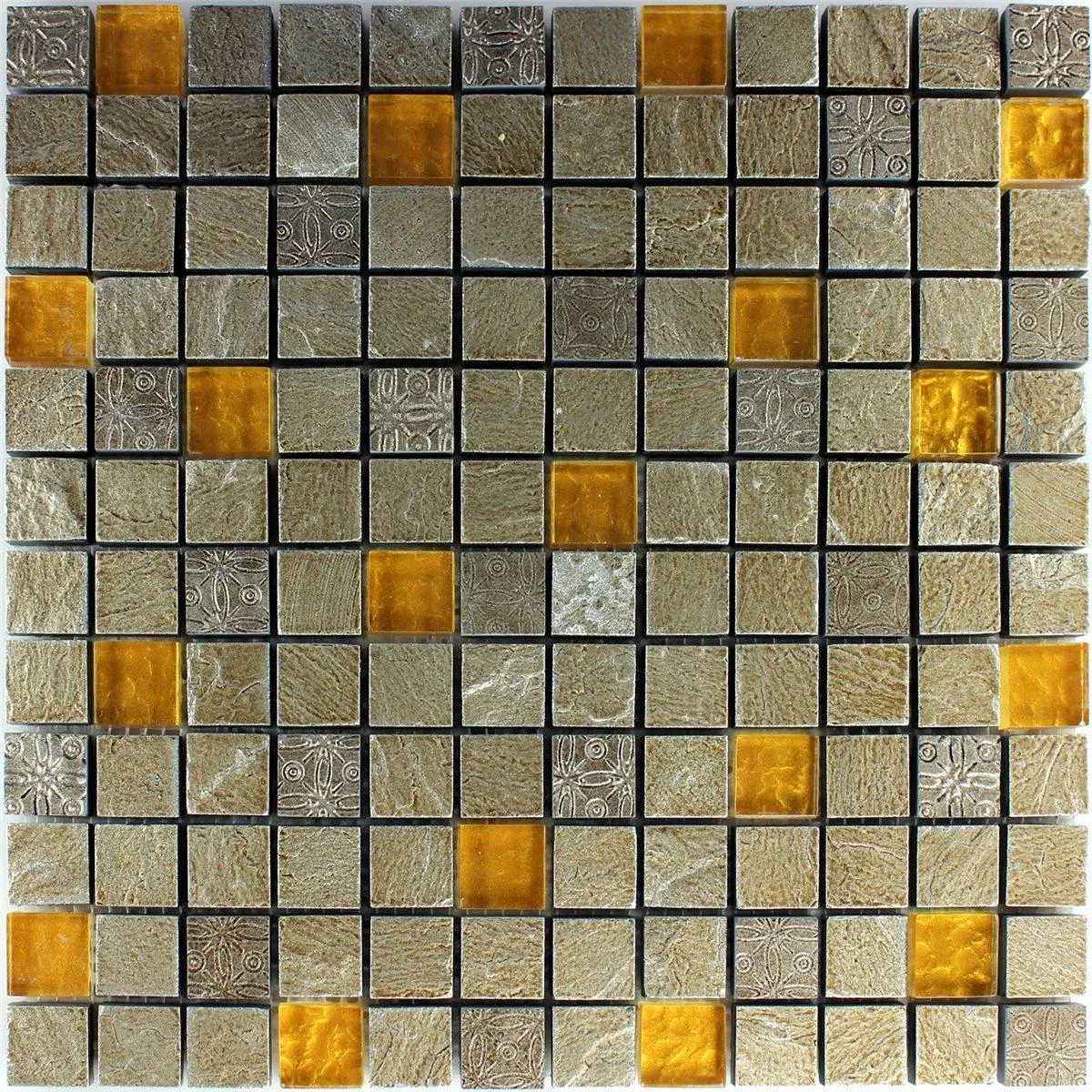 Prøve Mosaik Fliser Glas Natursten Gra Appelsin