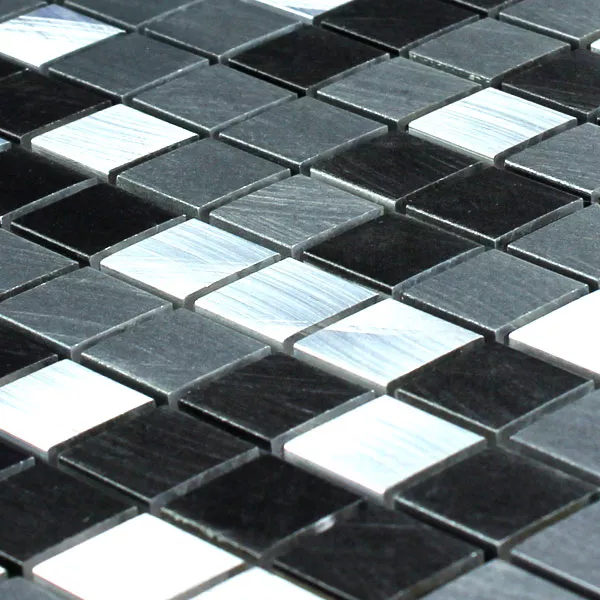 Prøve Aluminium Mosaik Fliser Sort Sølv 