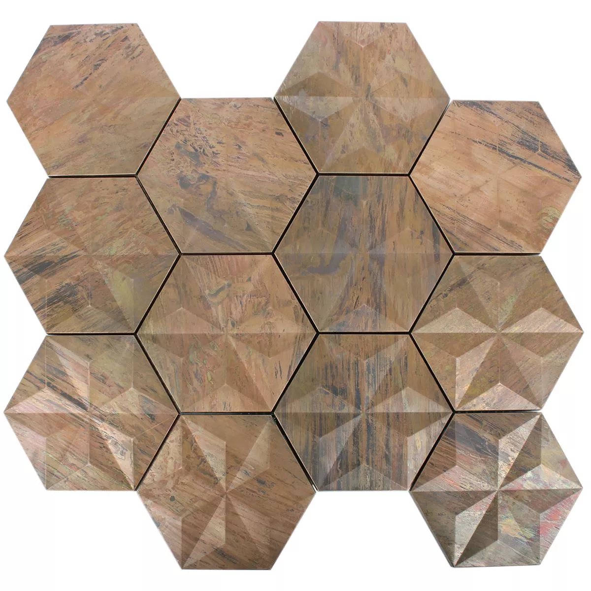 Prøve Metal Kobber Mosaikfliser Myron Hexagon 3D