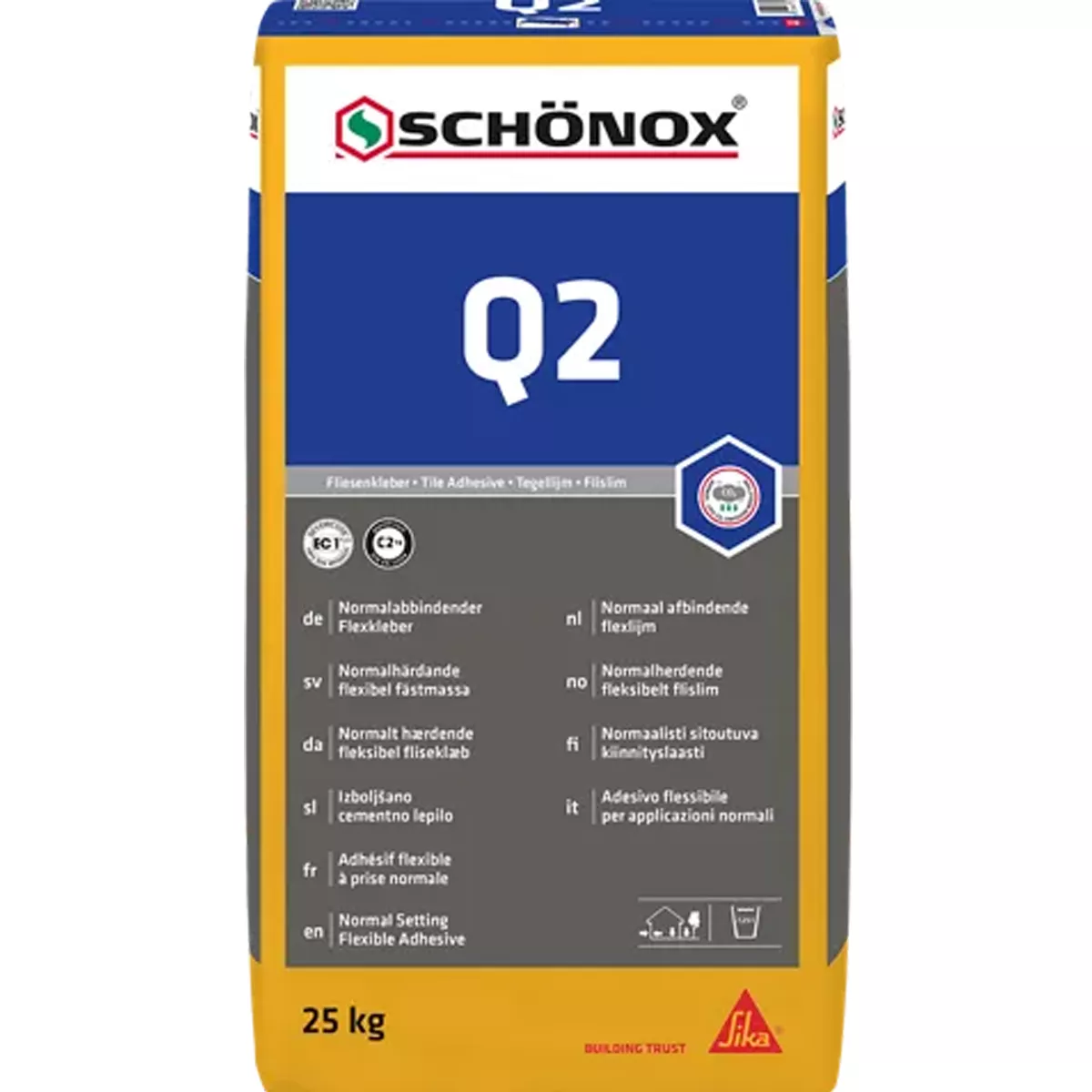 Schönox Q2 fleksibel lim til porcelæn, stentøj og keramiske fliser C2TE (25 kg)