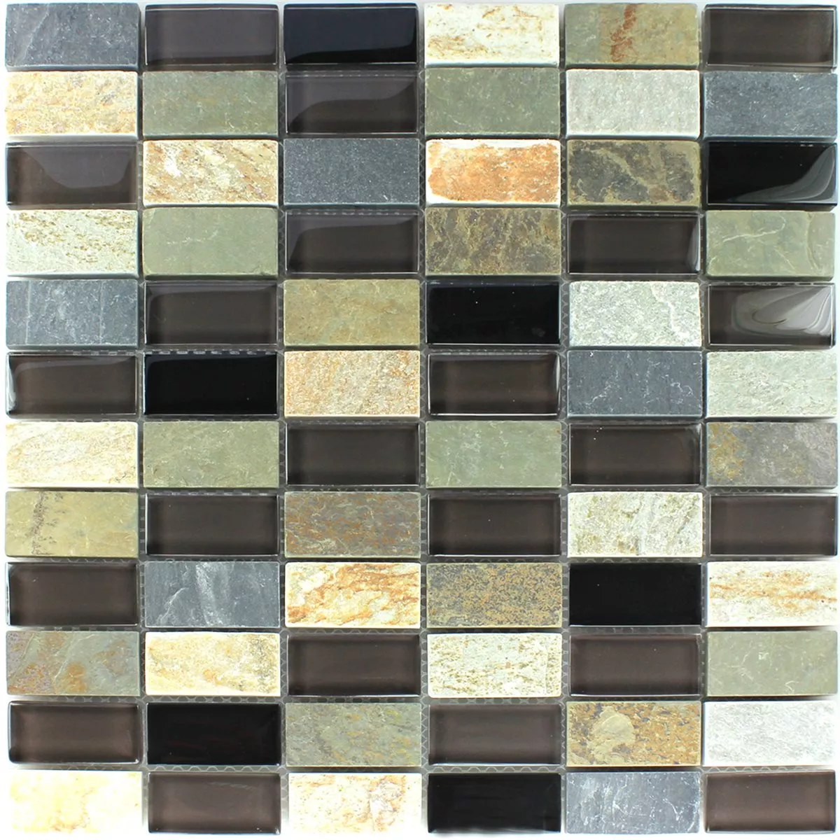Mosaik Fliser Glas Marmor Brun Mix 25x50x8mm