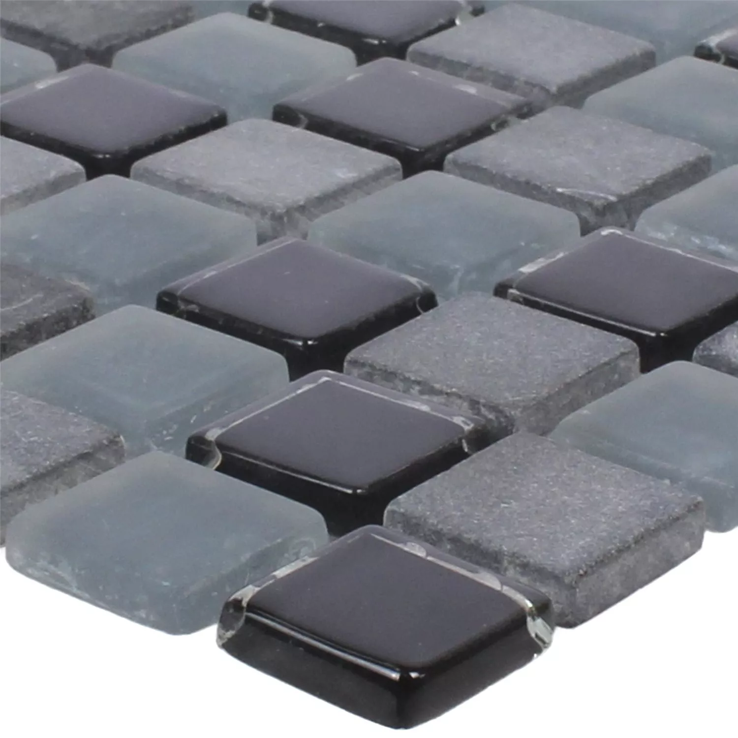 Mosaik Fliser Marmor Glas Mix Kobra Sort Gra 15
