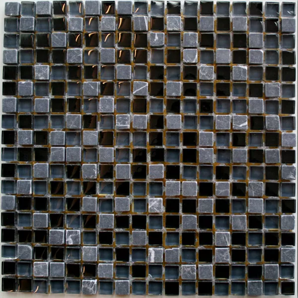 Mosaik Fliser Glas Marmor 15x15x8mm Sort Mix